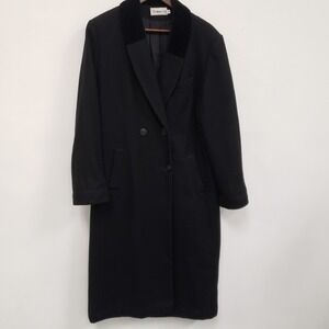 VTG Herman Kay Womens Old Money Boiled Wool Car Coat Size 14 Black Velvet Collar